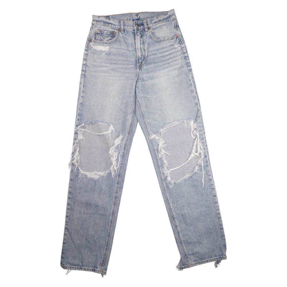 American Eagle Baggy Straight Jeans Women’s 6 Distressed High Rise Denim
